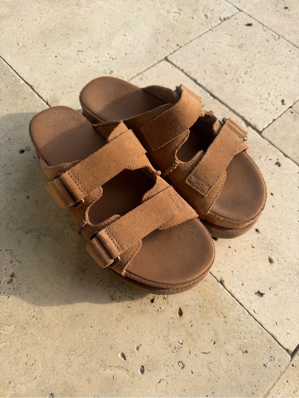UGG Brown Suede Double-Strap Slide Sandals